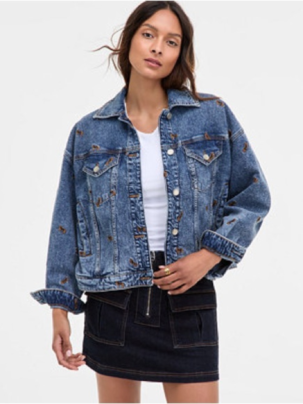 Avec Les Filles  Horse Embroidered Denim Jacket